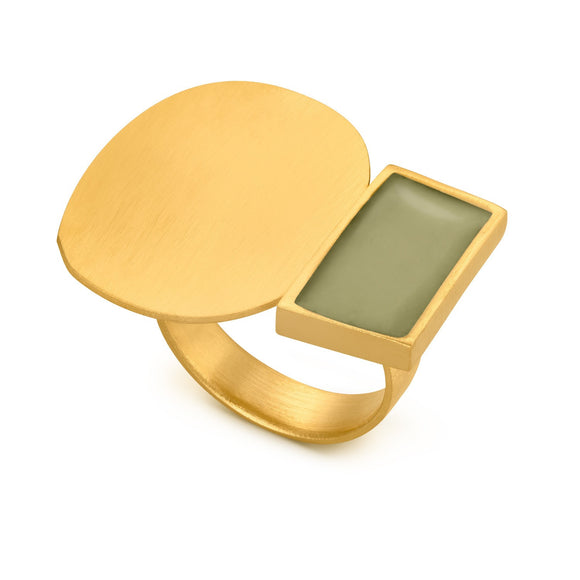 Ring / COLLAGE / 24K vergoldet / Grüne Emaille / Gr. 20