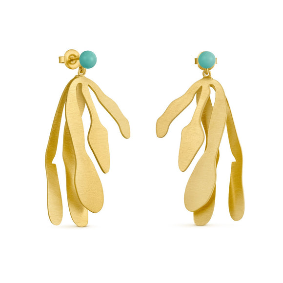 Ohrringe / EXOTICA Turquoise / 24K vergoldet / 5,3 cm