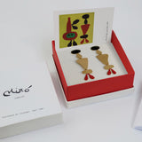 Ohrringe / Miro / 24K vergoldet / schwarz, rot / 6,5 cm