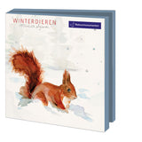 Weihnachtskarten / Doppelkarten 10er Set / Tiere im Winter / Eichhörnchen