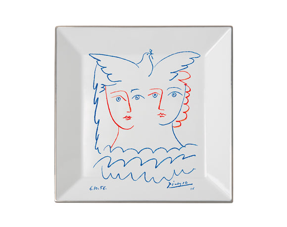 Teller N°8 / Picasso / Marc de Ladoucette / Zwei Frauen & Taube / Platinrand / 27 x 27 cm