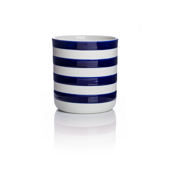 Becher / Keramik / groß / weiß-blau / horizontal / 400ml