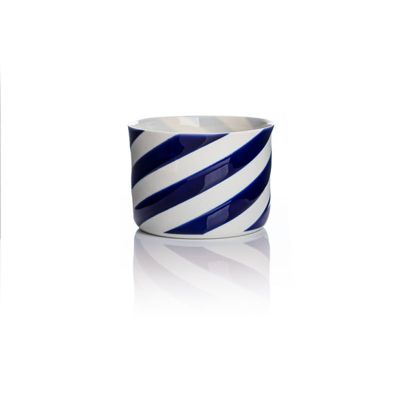Becher / Keramik / klein / weiß-blau / diagonal / 200ml