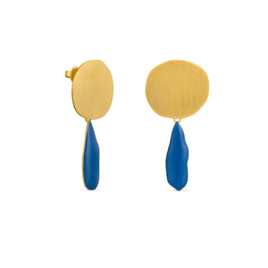 Boucles d'oreilles / Miró / Parler Seul / Plaqué or 24K / bleu / 4,5 x 2,2 cm / Joidart