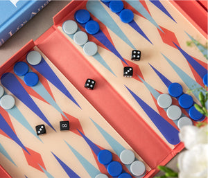Backgammon / Classique / bleu rouille / 22 x 30,5 x 4,5 cm 