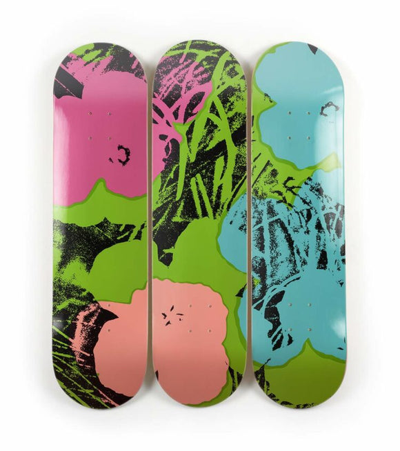 Skateboard / Set of 3 / Flowers / Andy Warhol / Green & Pink 