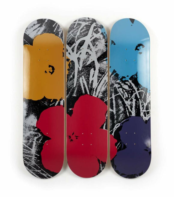 Skateboard / Set of 3 / Flowers / Andy Warhol / Gray & Red 