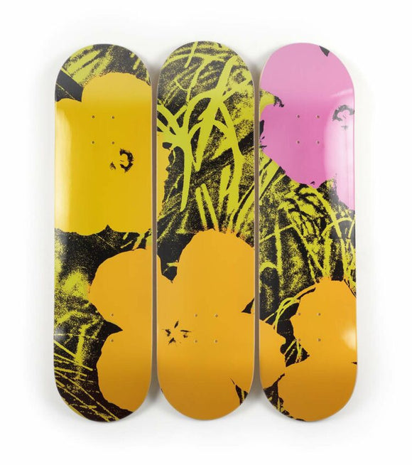 Skateboard / Set of 3 / Flowers / Andy Warhol / Lime & Orange 